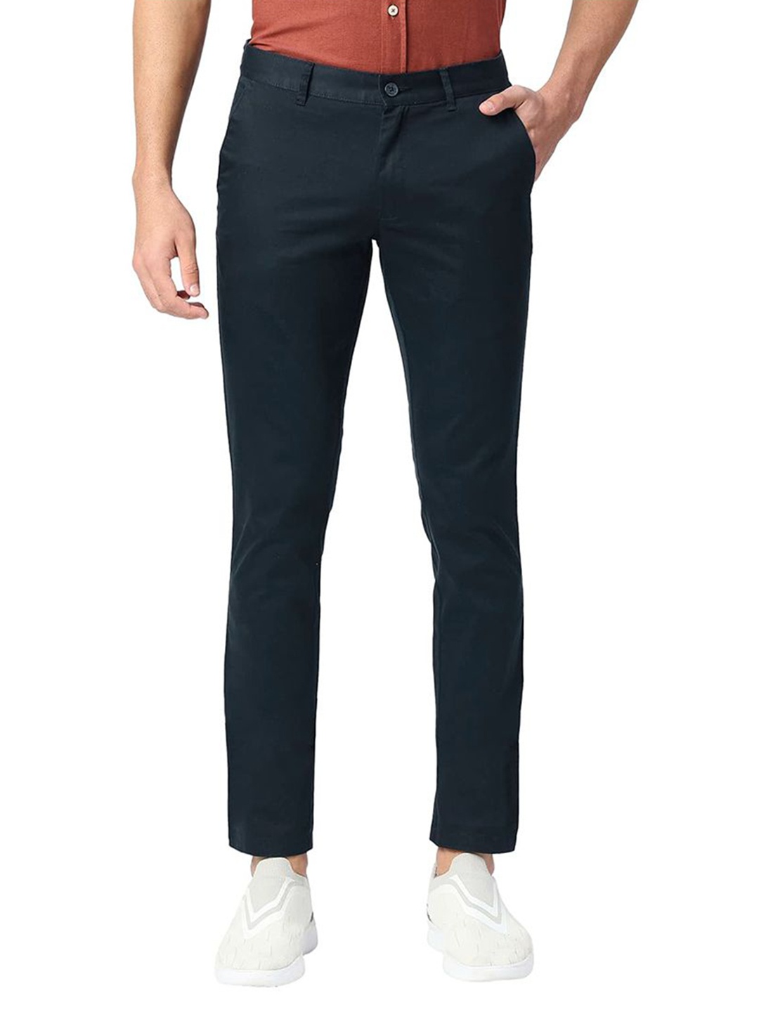 

Basics Men Tapered Fit Cotton Chinos Trousers, Navy blue