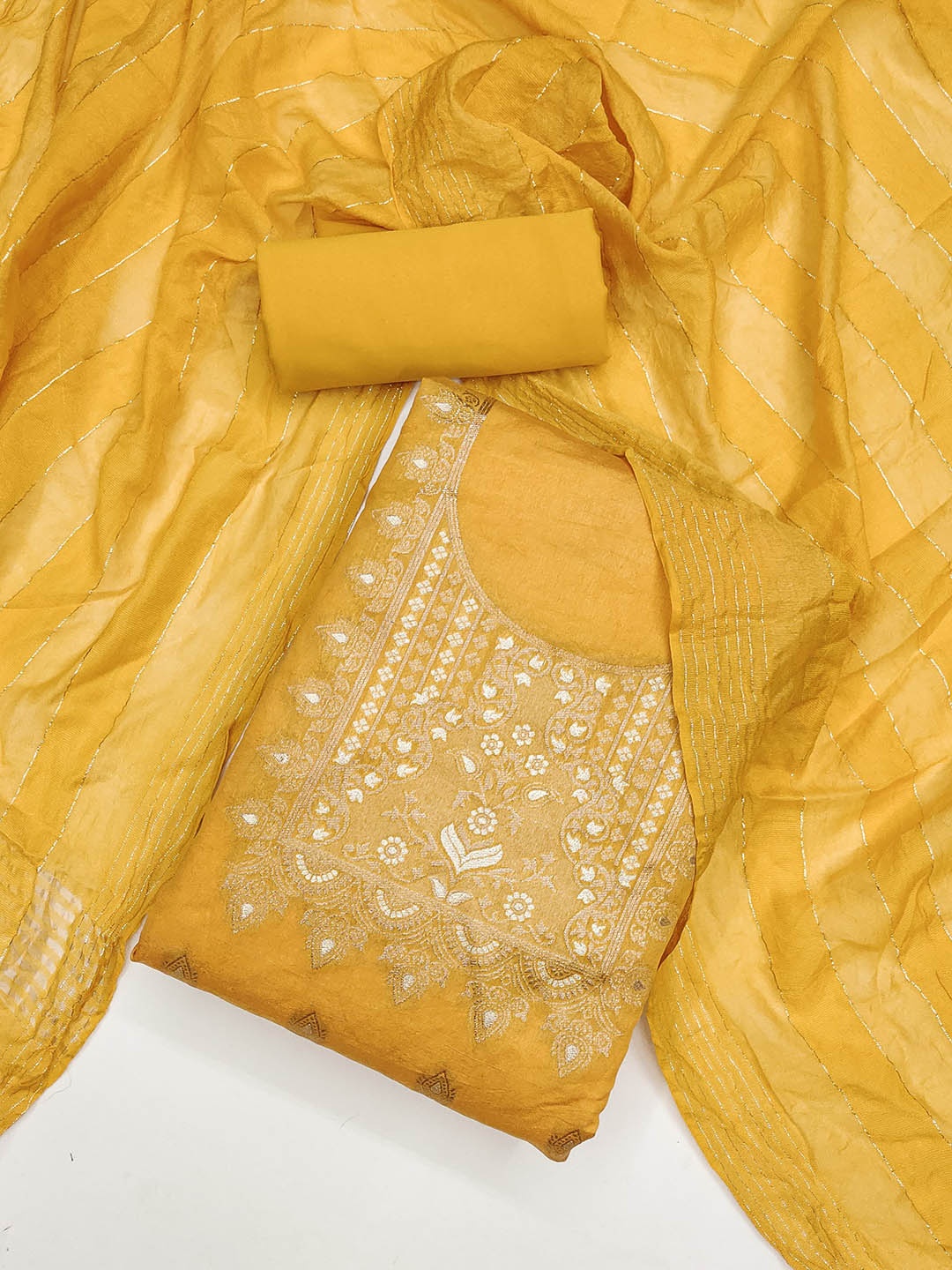 

LeeliPeeri Designer Unstitched Dress Material, Yellow