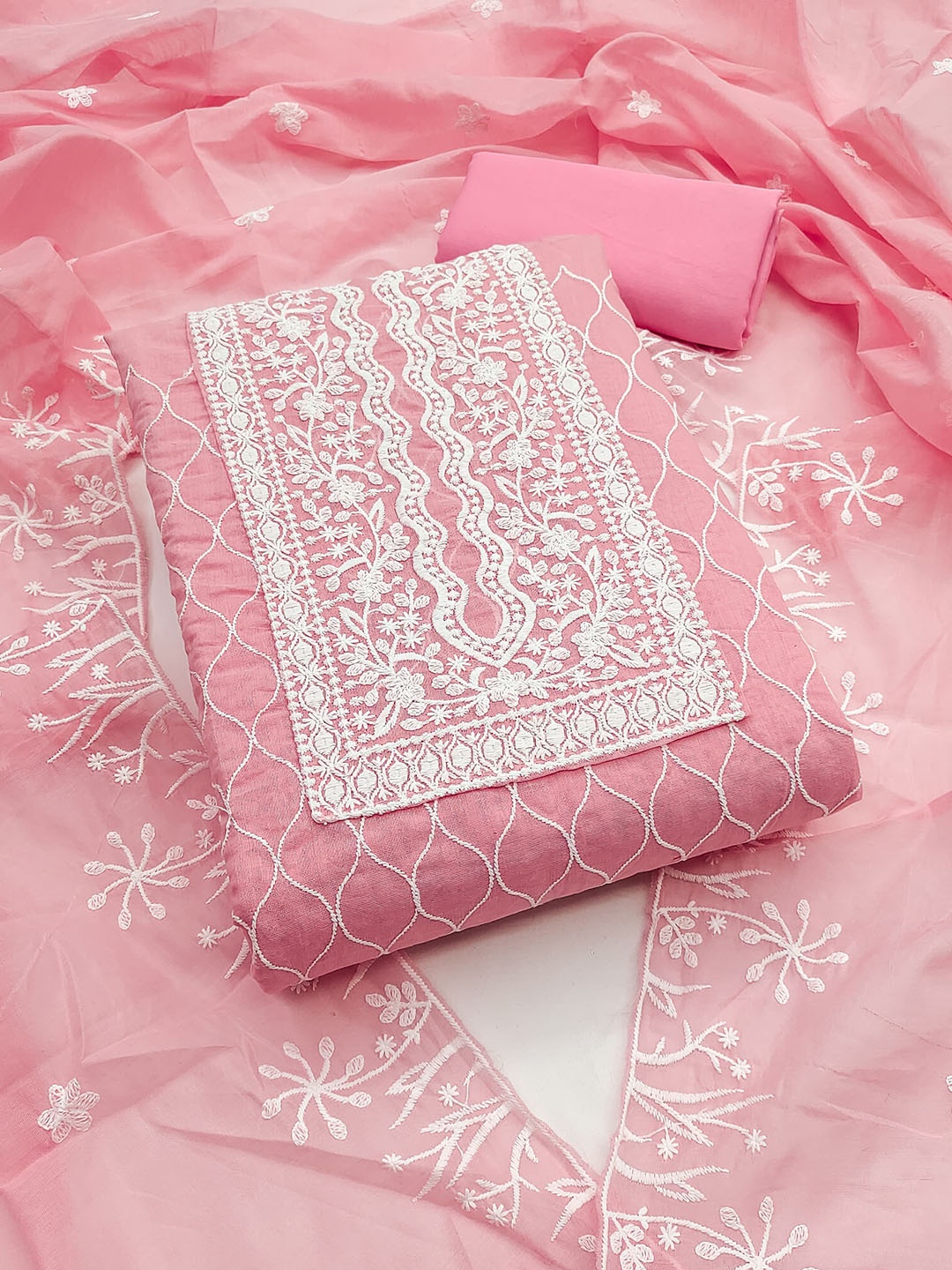 

LeeliPeeri Designer Embroidered Unstitched Dress Material, Pink