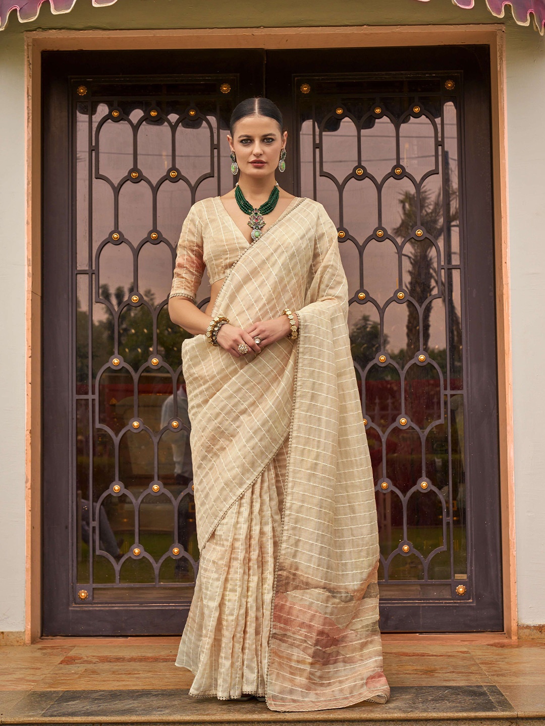 

DEVATITHI Pure Tissue Silk Saree, Beige