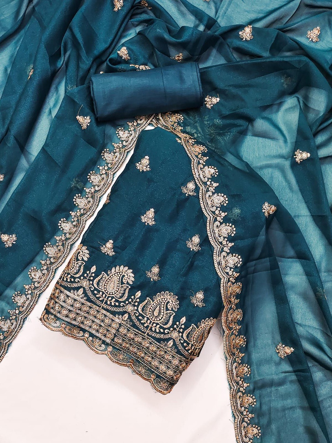 

LeeliPeeri Designer Embroidered Unstitched Dress Material, Blue