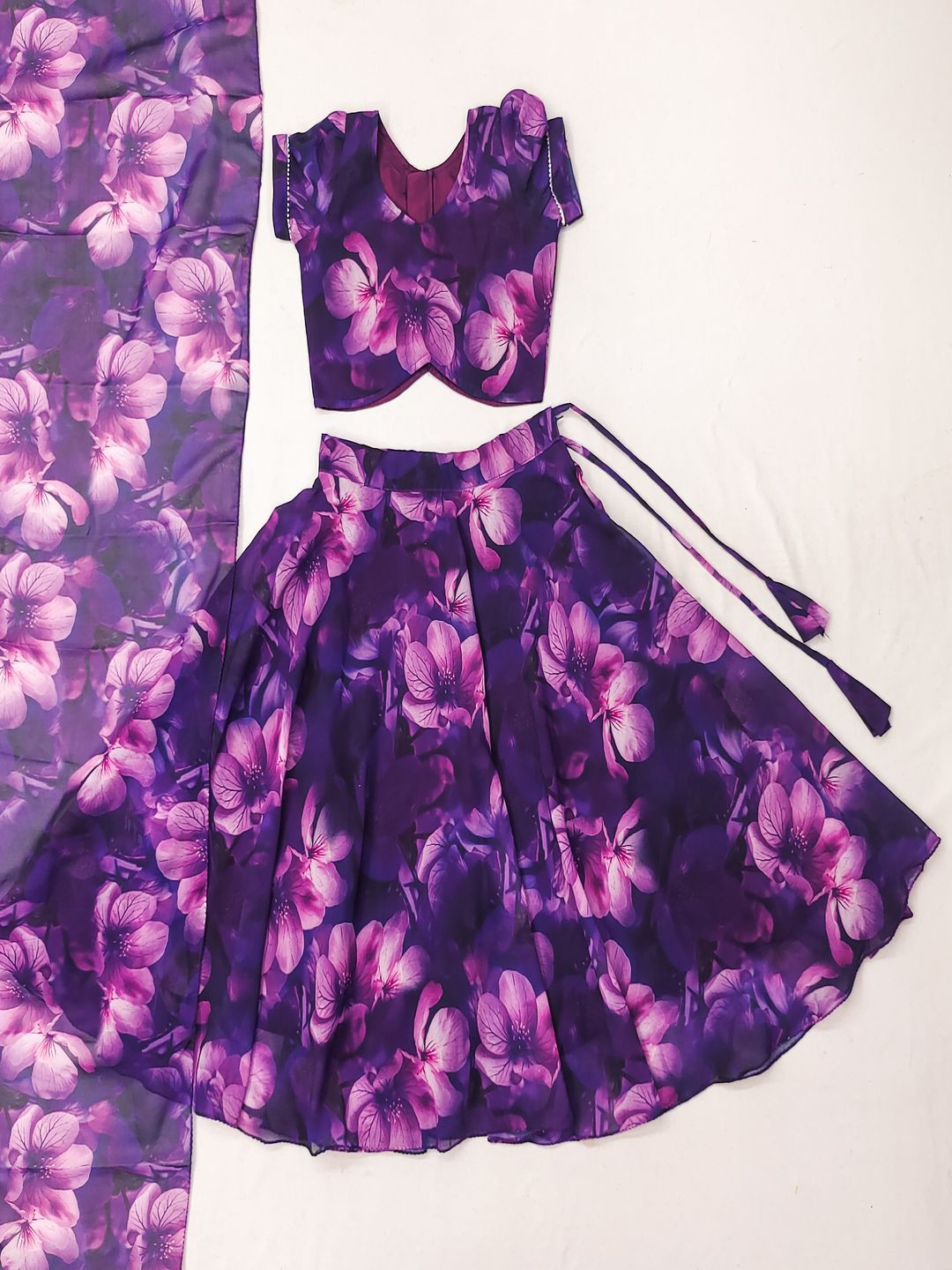 

BAESD Girls Printed Ready to Wear Lehenga & Blouse With Dupatta, Purple