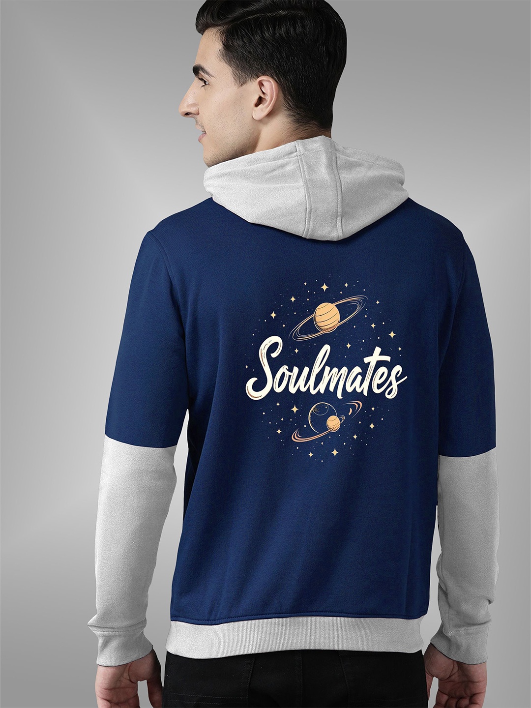 

BAESD Men Colourblocked Printed Hooded Sweatshirt, Blue