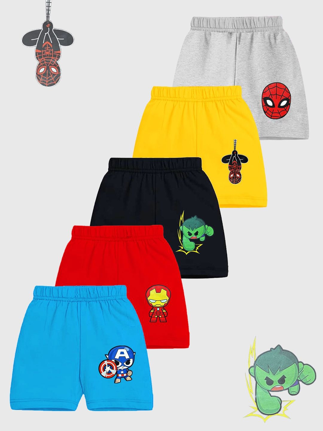 

Marvel by Miss and Chief Boys Pack of 5 Avengers Printed Shorts, Yellow