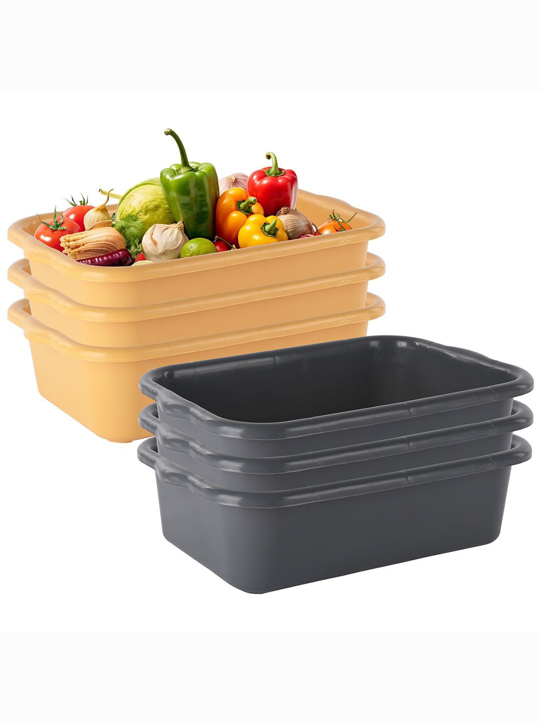 

Kuber Industries Pack of 6 Grey & Beige Refrigerator Safe Fruit & Vegetable Baskets