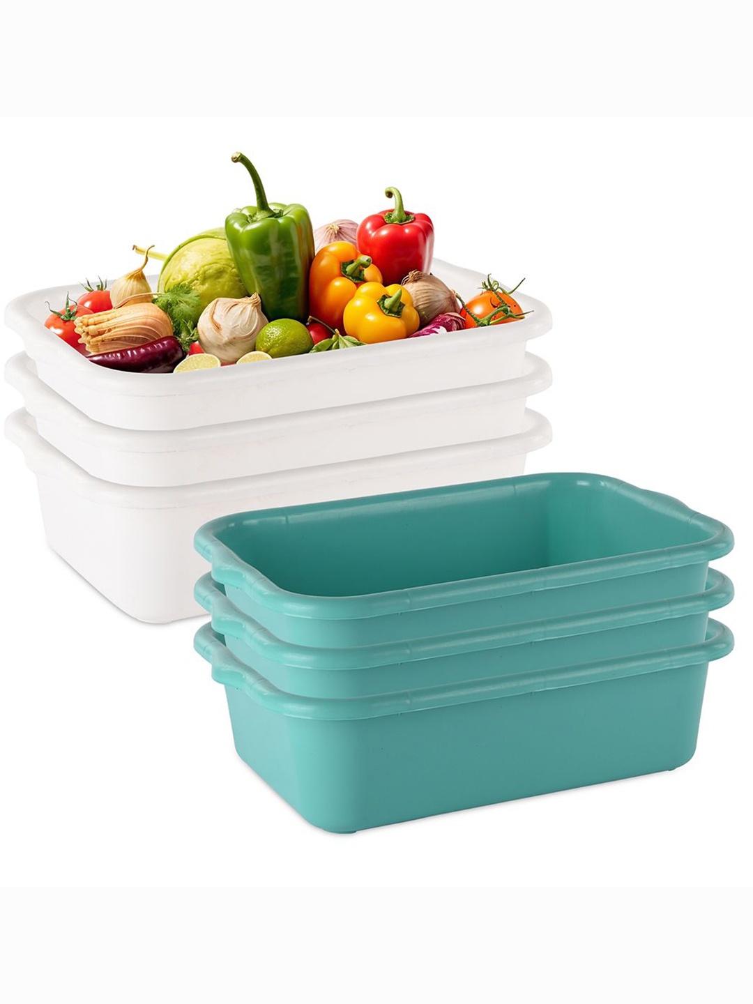 

Kuber Industries Set of 6 White & Black Plastic Refrigerator Safe Fruit & Vegetable Basket