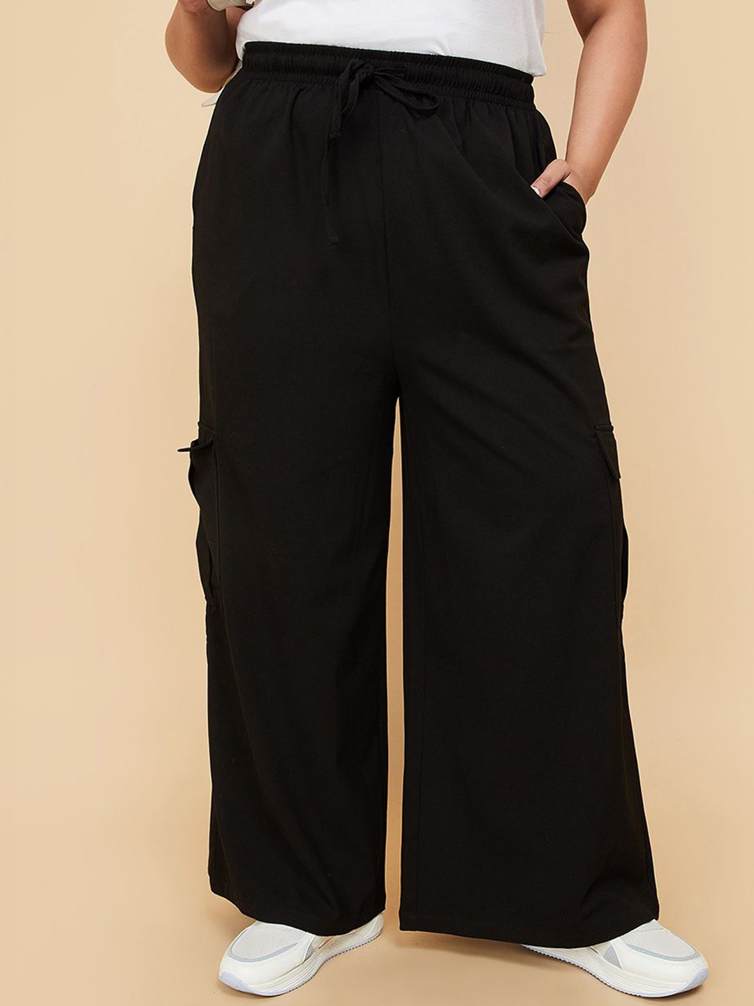 

max Women Plus size Regular Fit Mid-Rise Culottes CottonTrousers, Black