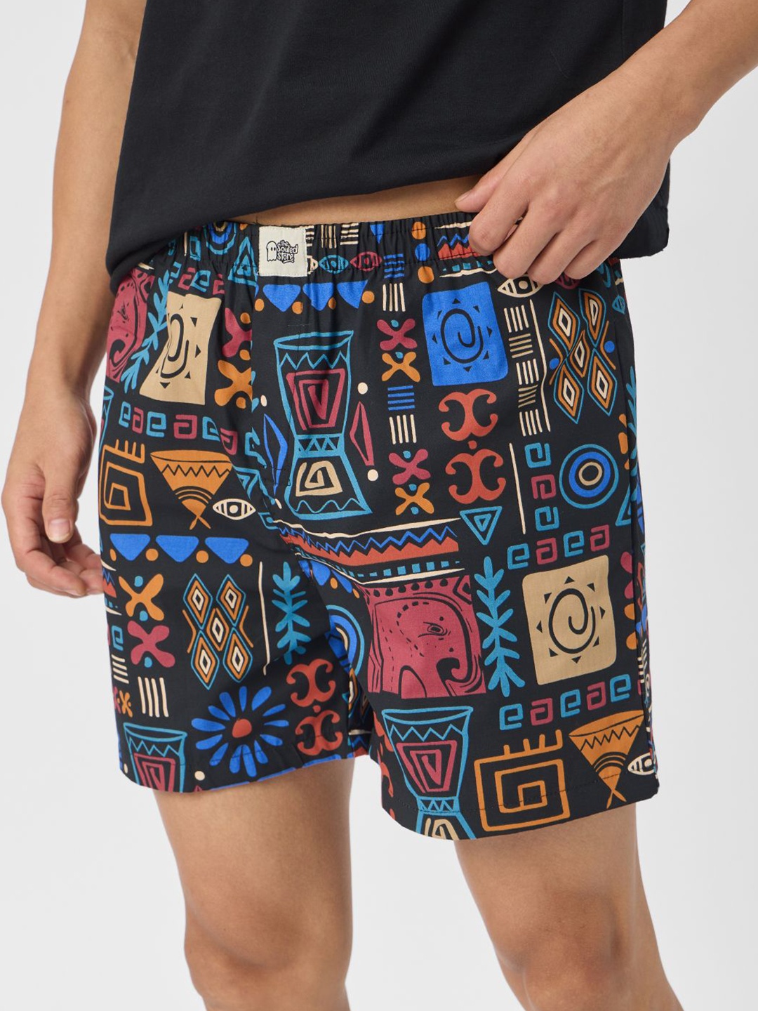 

The Souled Store Men Tribal Tales Printed Pure Cotton Boxers 261771, Black