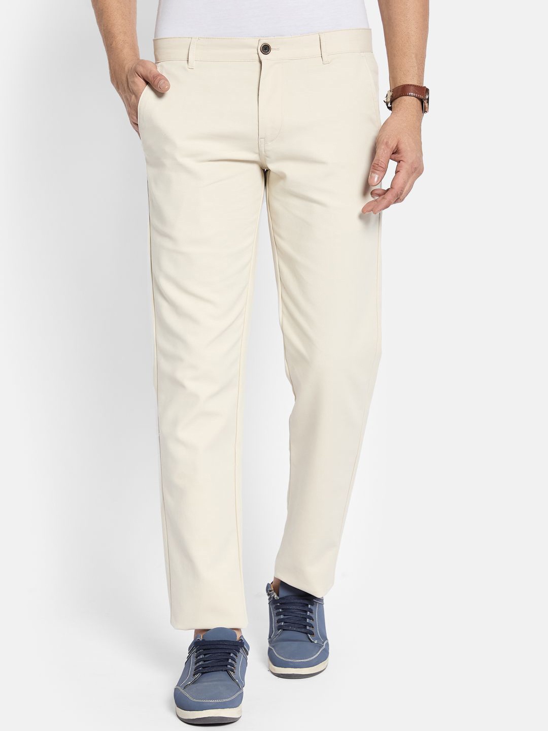 

Octave Men Regular Fit Chinos Trousers, Cream