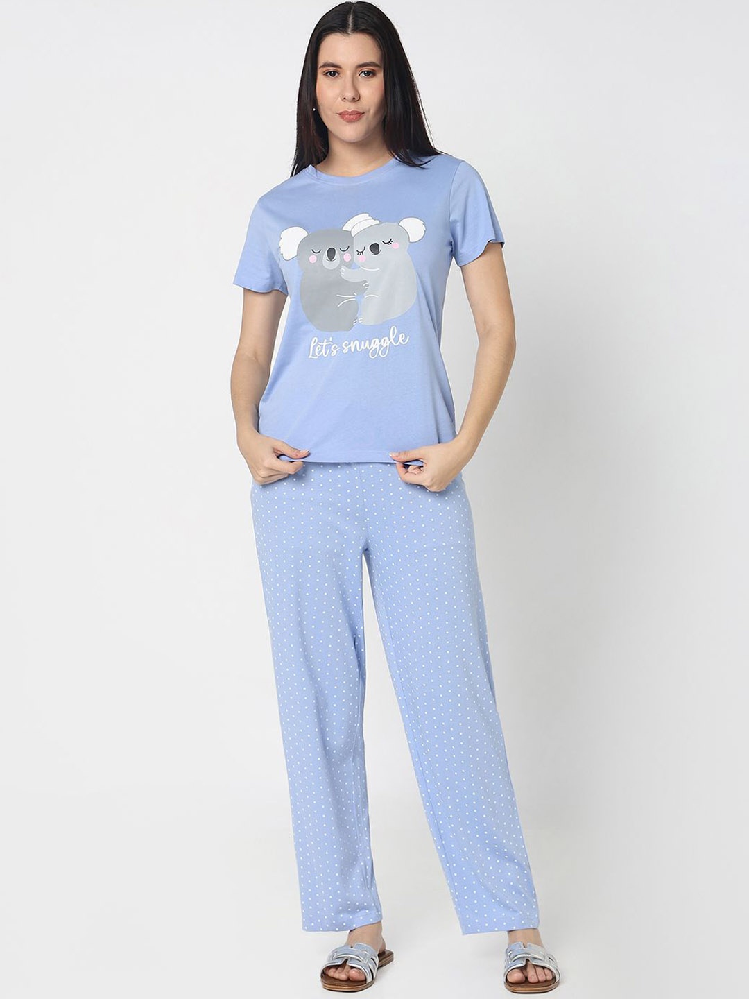 

R&B Women Pure Cotton Graphic Print Night suit, Blue