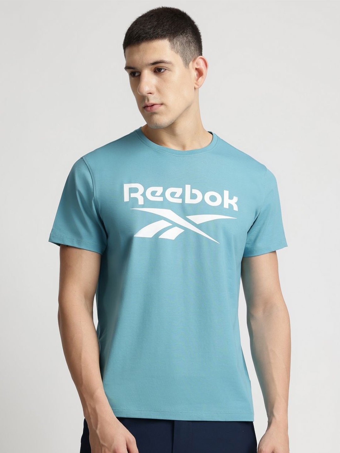 

Reebok Men Typography Printed Round Neck Casual T-Shirt, Blue