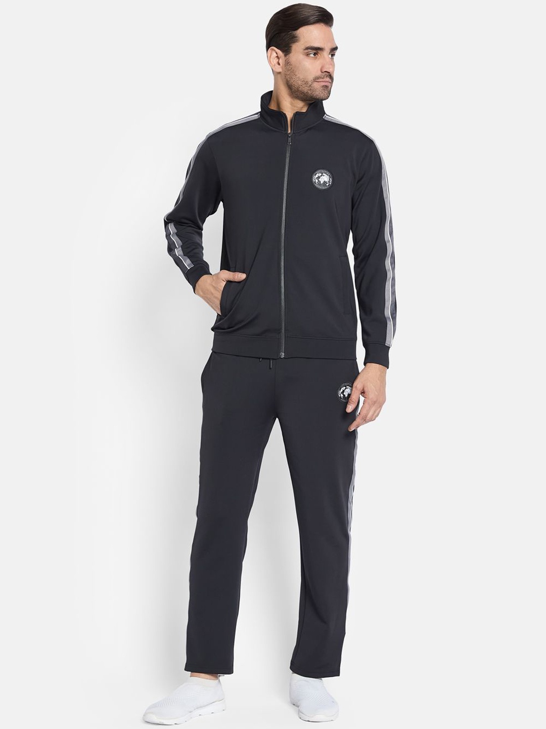 

Octave Men Mock Collar Jacket With Track Pants Tracksuit, Black