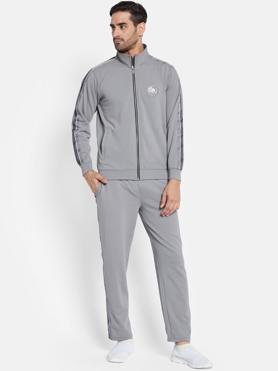 

Octave Men Striped Mock Collar Tracksuit, Grey