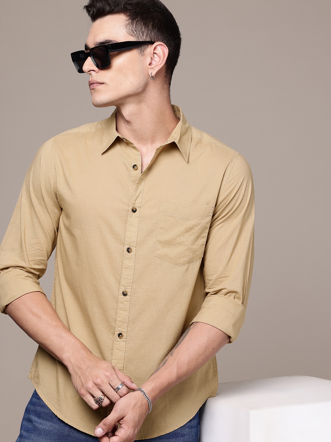 

The Roadster Life Co. Pure Cotton Casual Shirt, Khaki