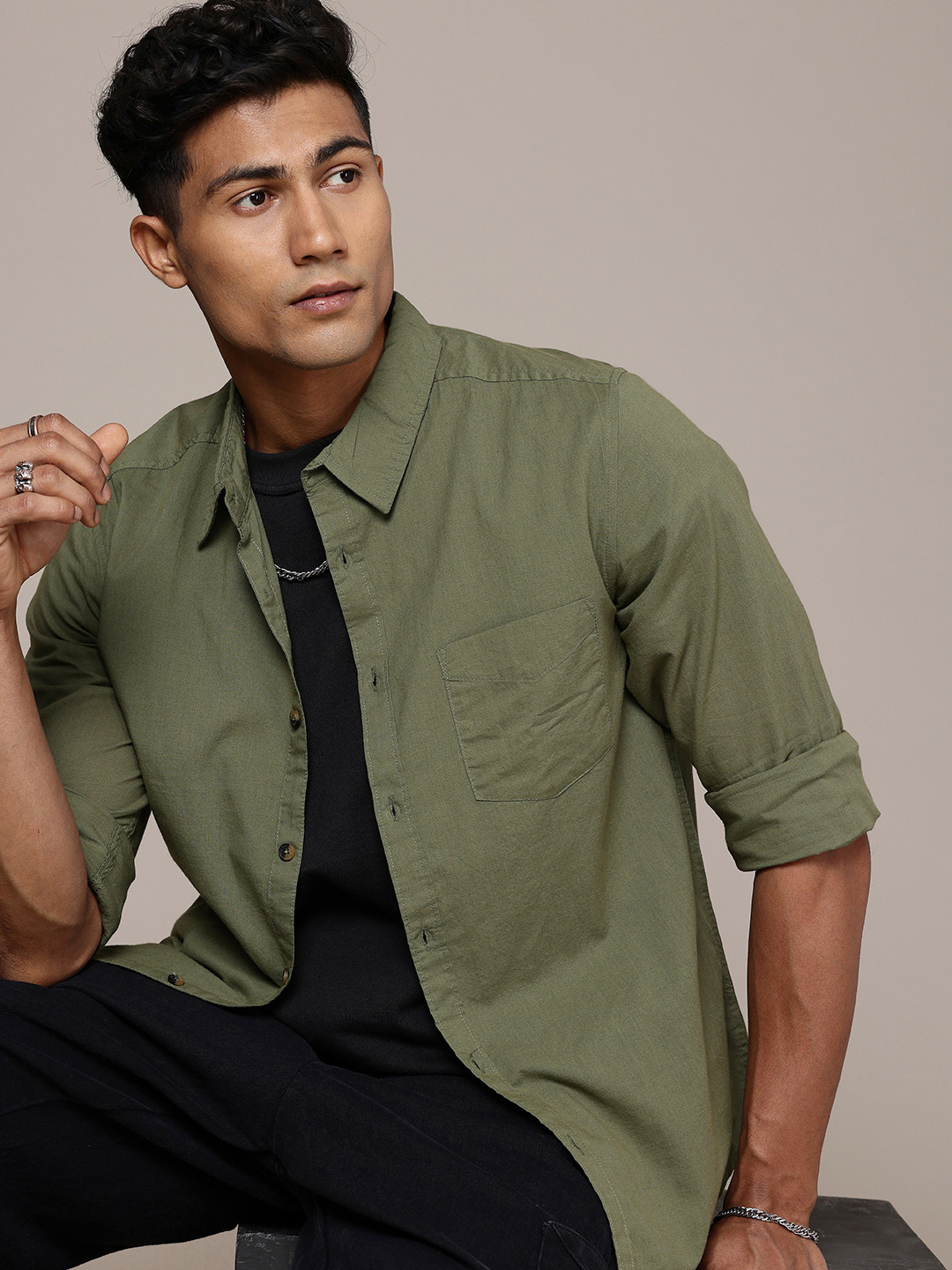 

The Roadster Life Co. Pure Cotton Casual Shirt, Olive