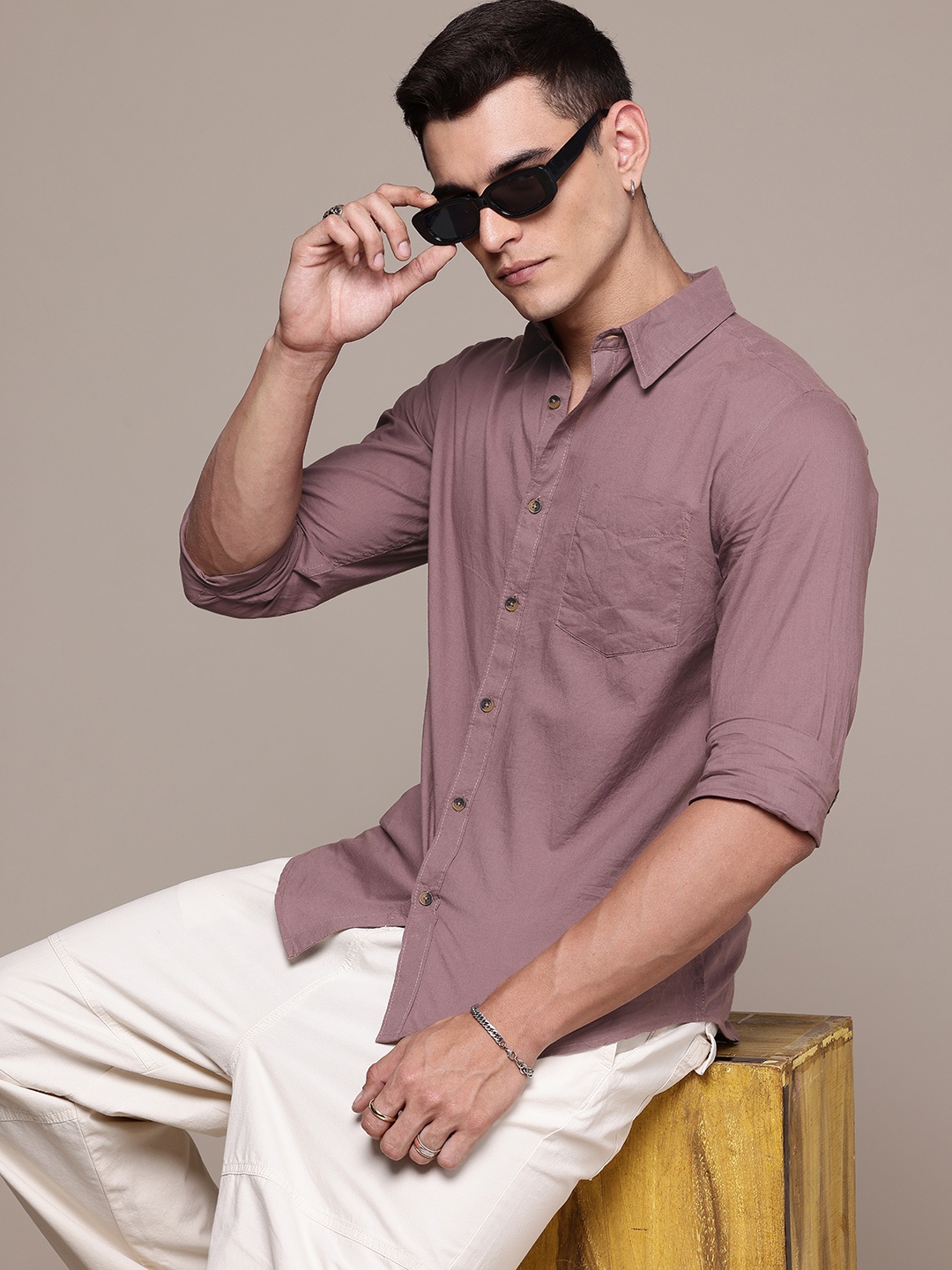 

The Roadster Life Co. Pure Cotton Casual Shirt, Purple