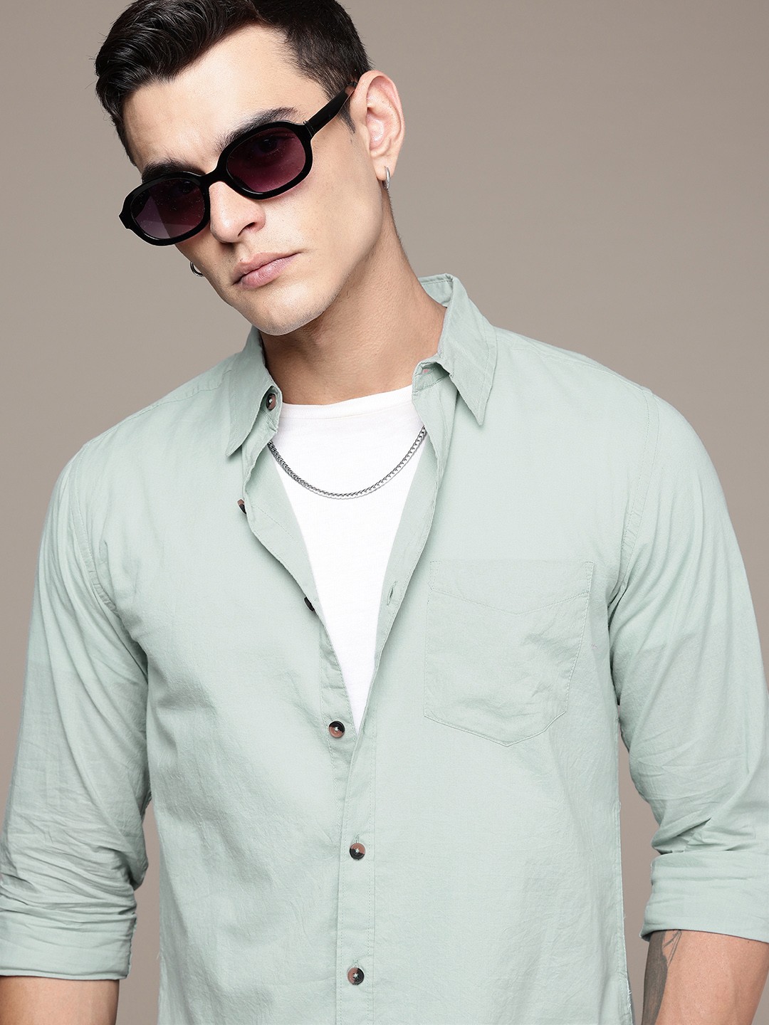 

The Roadster Life Co. Pure Cotton Casual Shirt, Green