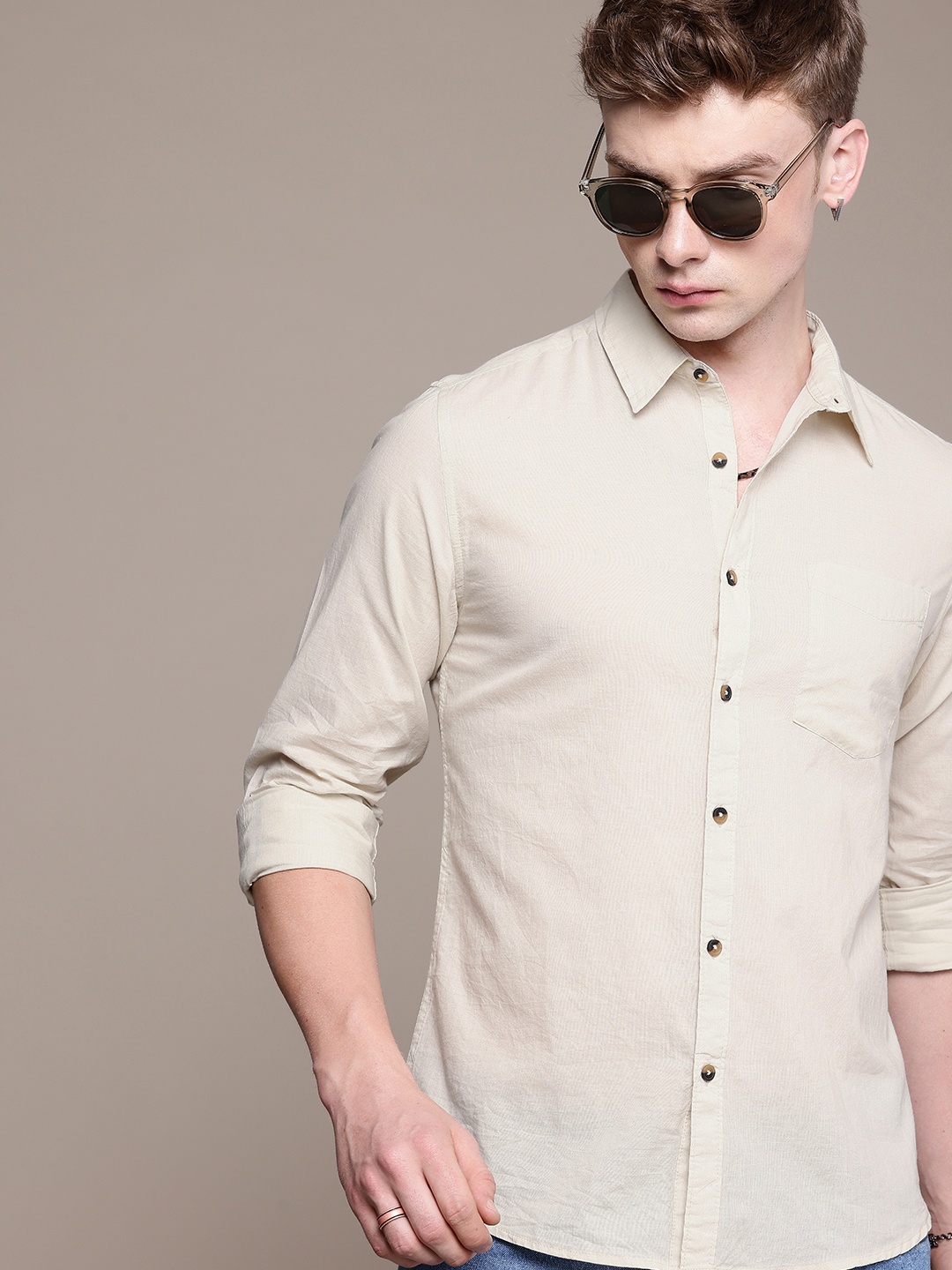 

The Roadster Life Co. Pure Cotton Casual Shirt, Beige