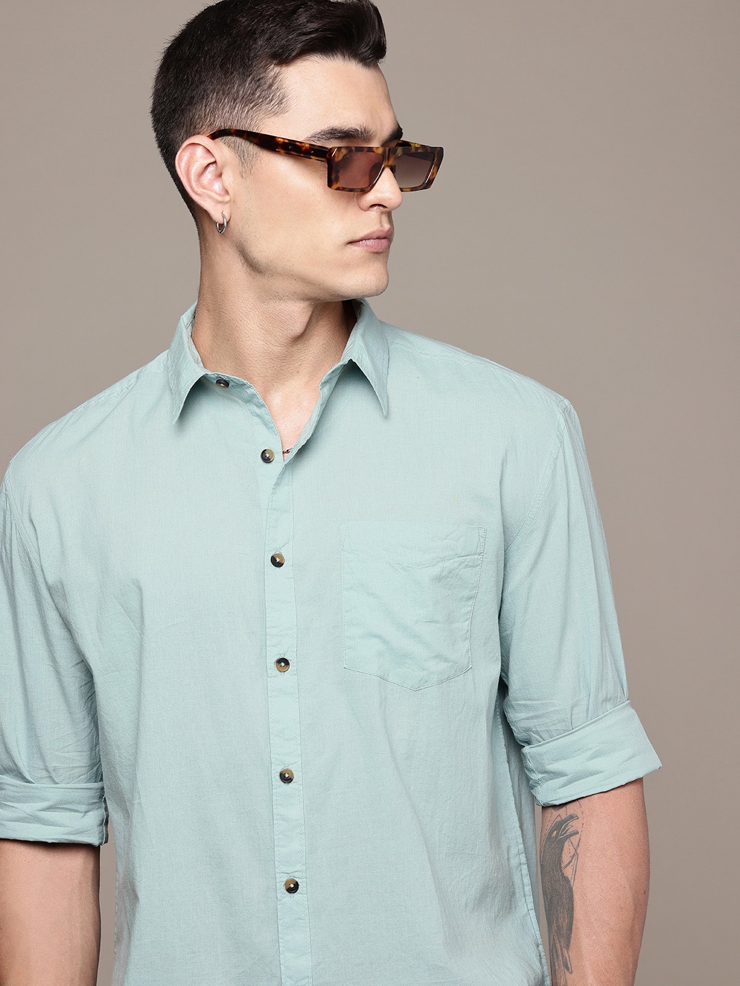 

The Roadster Life Co. Relaxed Fit Drop-Shoulder Sleeves Pure Cotton Casual Shirt, Blue
