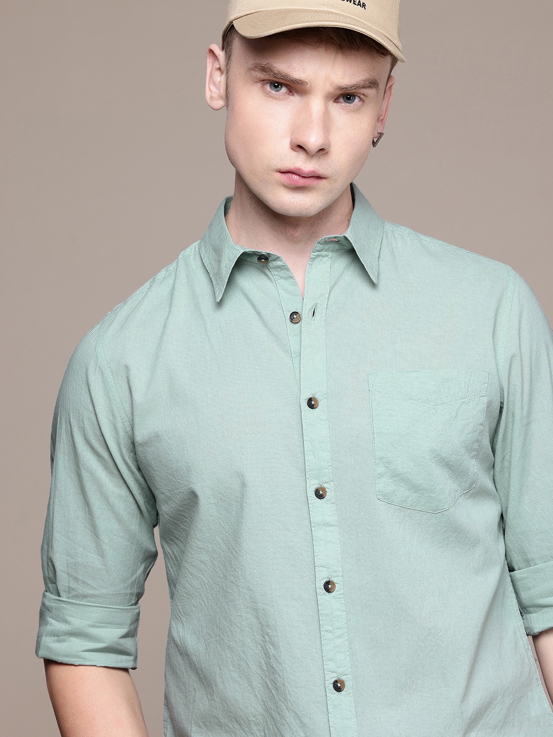 

The Roadster Life Co. Pure Cotton Opaque Casual Shirt, Green