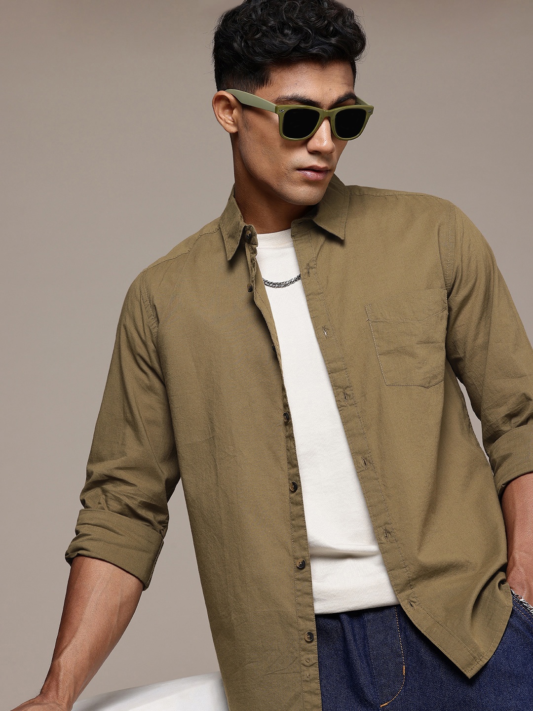 

The Roadster Life Co. Pure Cotton Casual Shirt, Olive