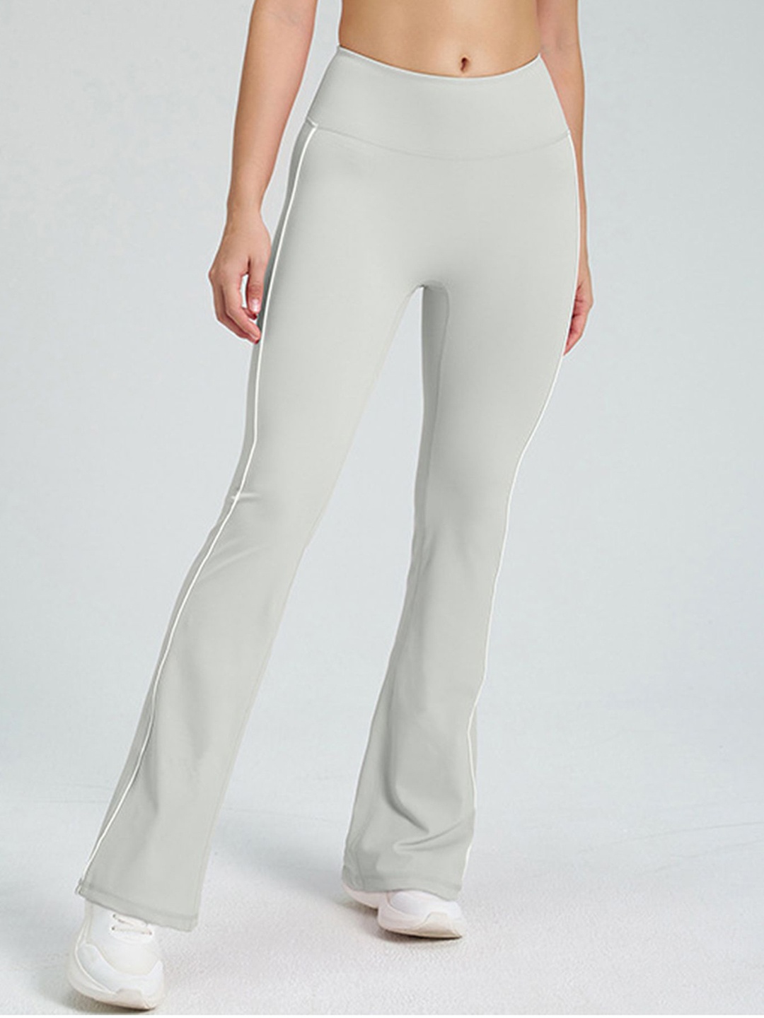 

LULU & SKY Women Flared High-Rise Trousers, Grey