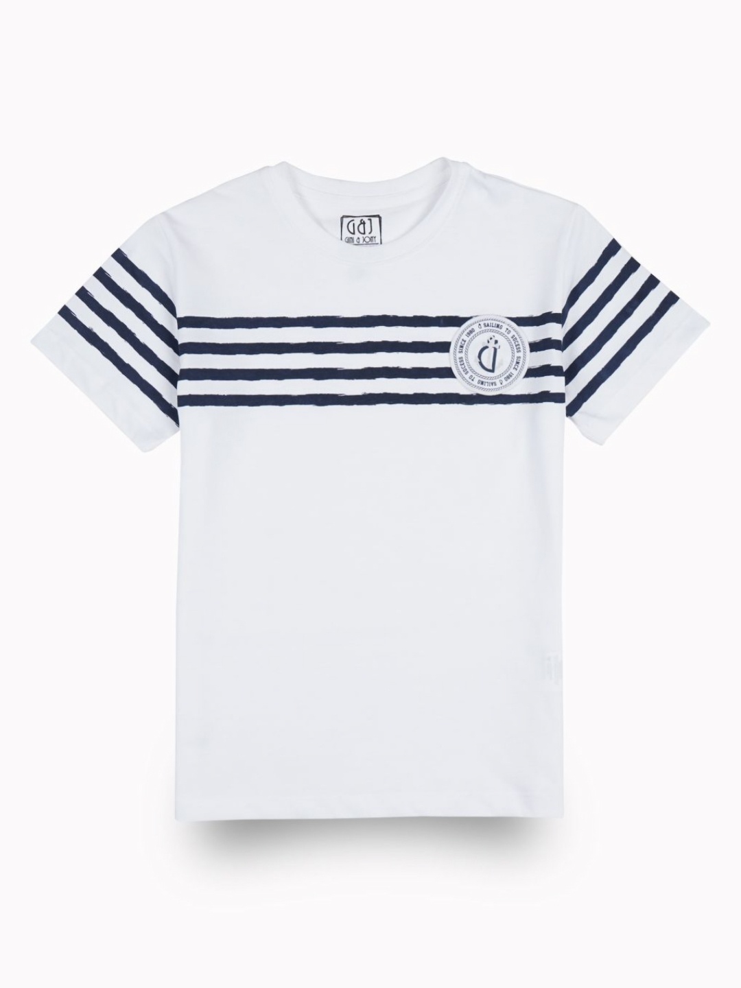 

Gini and Jony Boys Striped Round Neck Cotton T-shirt, White