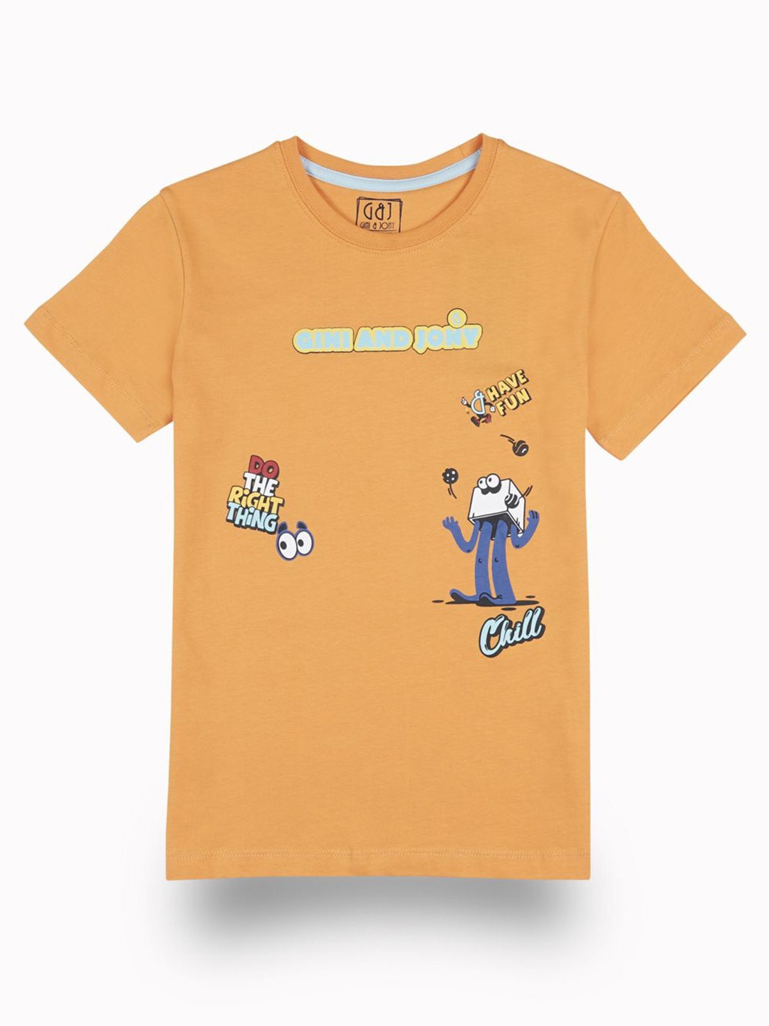 

Gini and Jony Boys Graphic Printed Round Neck Cotton T-shirt, Orange