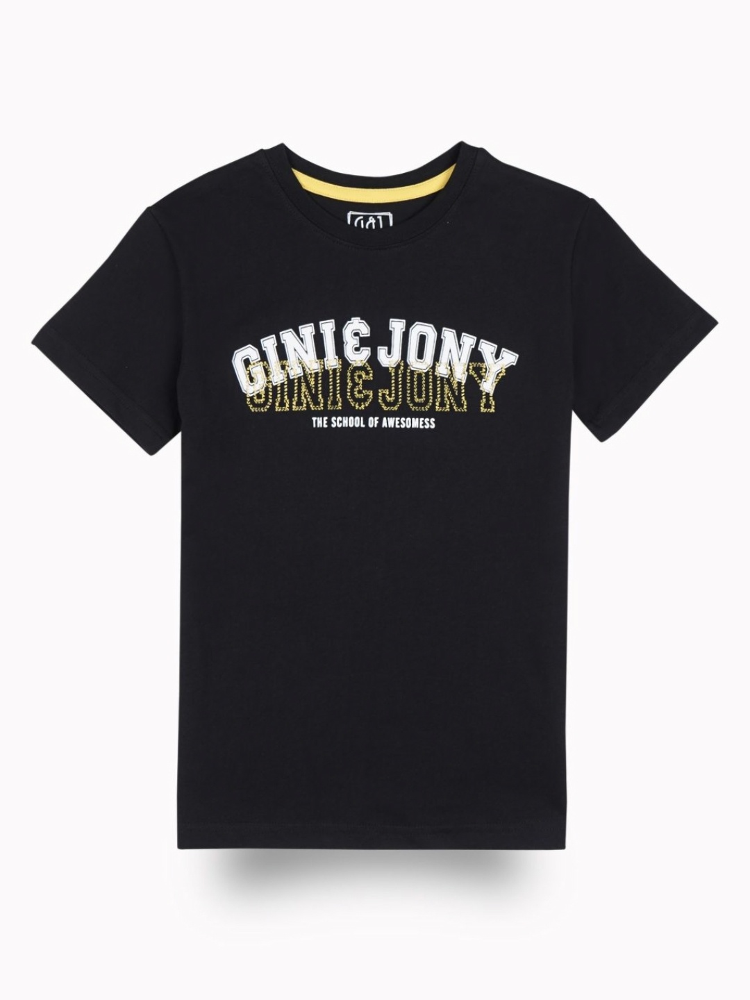 Gini and Jony Boys Typography Printed Round Neck Cotton T-shirt, Black