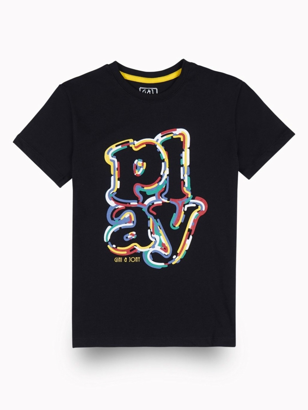 

Gini and Jony Boys Typography Printed Round Neck Cotton T-shirt, Black