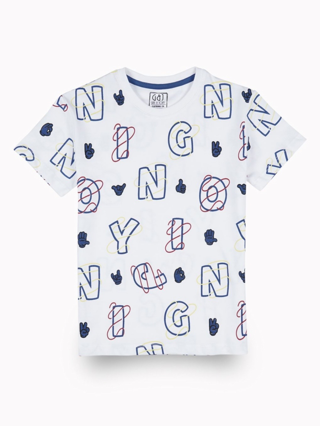 

Gini and Jony Boys Typography Printed Round Neck Cotton T-shirt, White