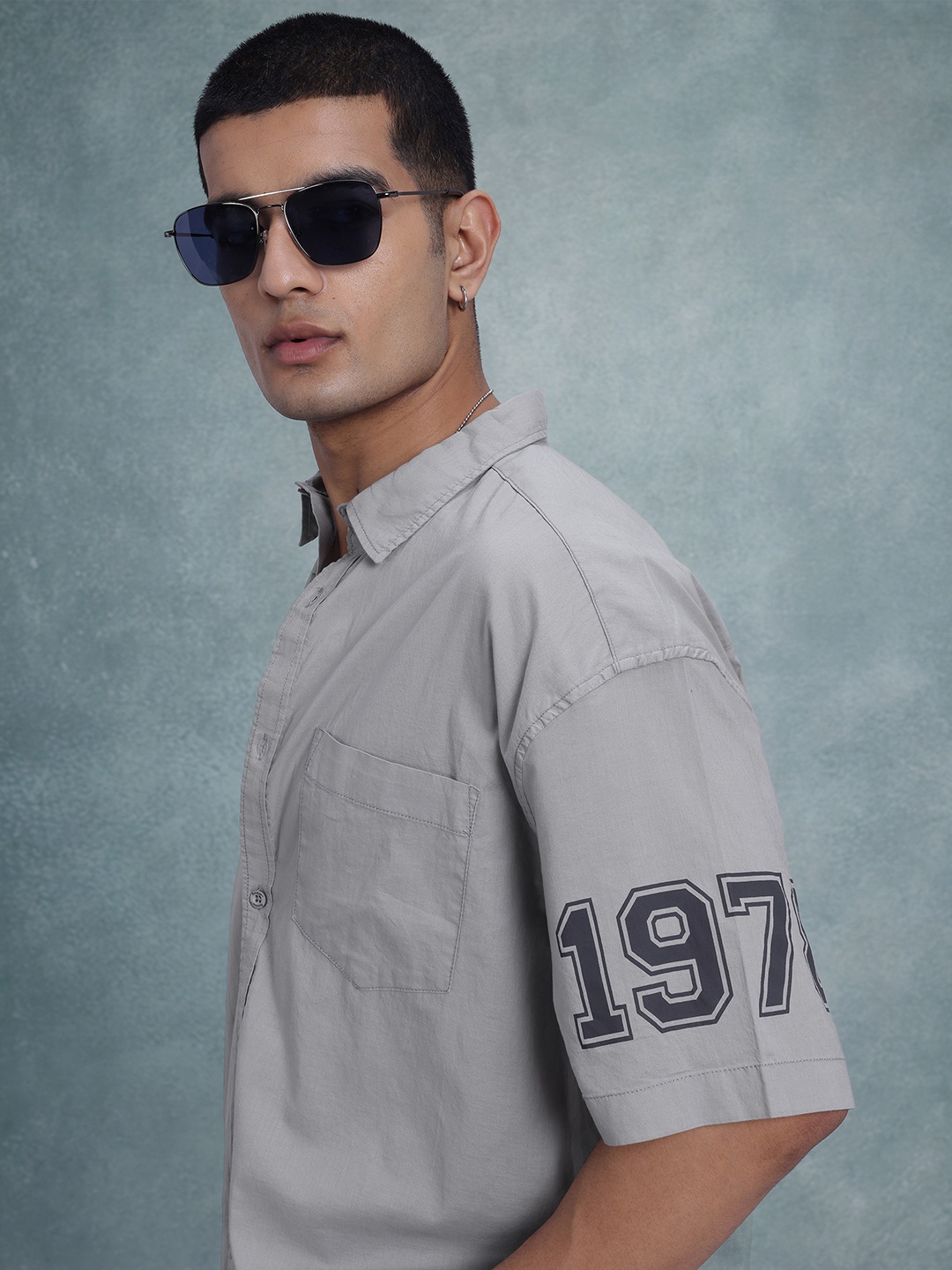 

The Roadster Life Co. Relaxed Fit Printed Pure Cotton Shirt, Grey