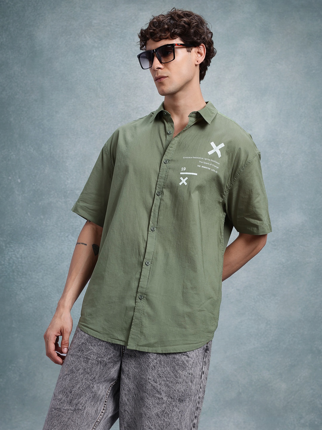 

The Roadster Life Co. Pure Cotton Relaxed Casual Shirt, Green