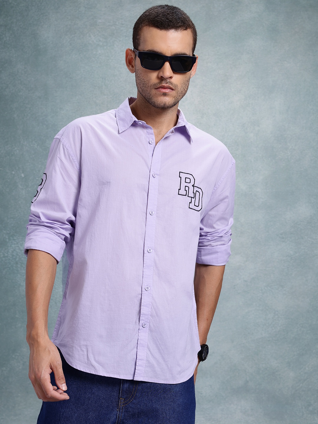

The Roadster Life Co. Cotton Embroidered Detail Relaxed Fit Casual Shirt, Lavender