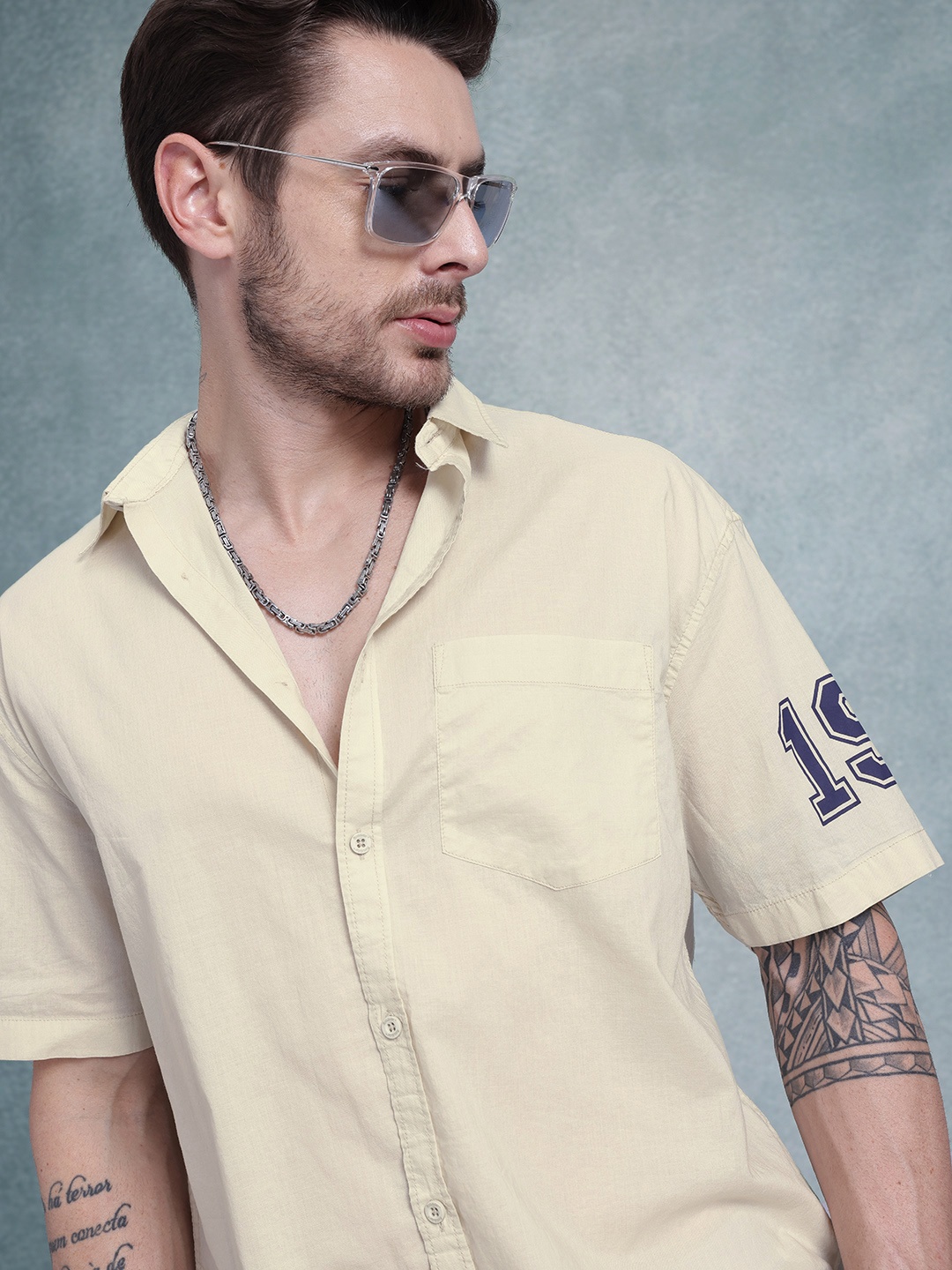 

The Roadster Life Co. Varsity Print Detail Relaxed Shirt, Beige