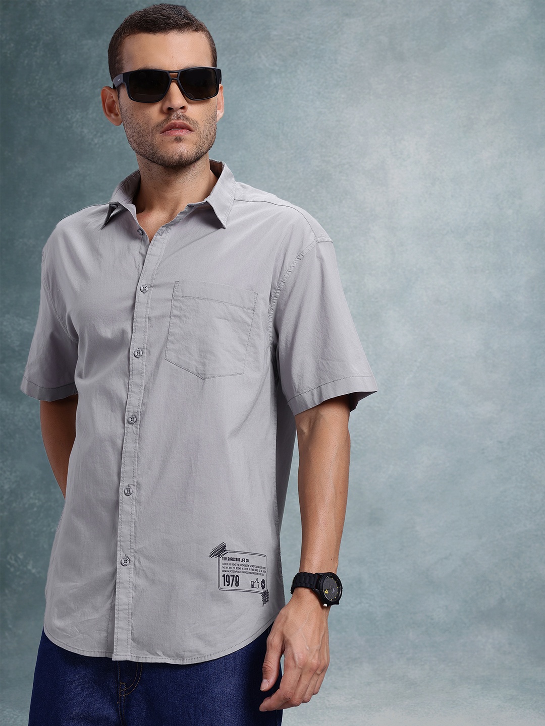 

The Roadster Life Co. Pure Cotton Relaxed Fit Casual Shirt, Grey