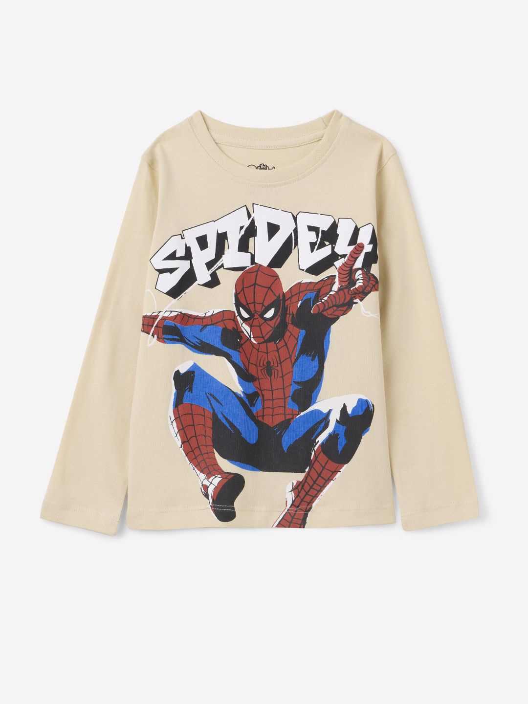 

The Souled Store Boys Spider-Man Typography Printed Round Neck Cotton T-shirt, Cream