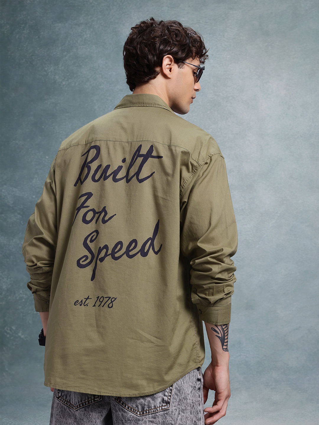 

The Roadster Life Co. Pure Cotton Printed Relaxed Fit Casual Shirt, Olive
