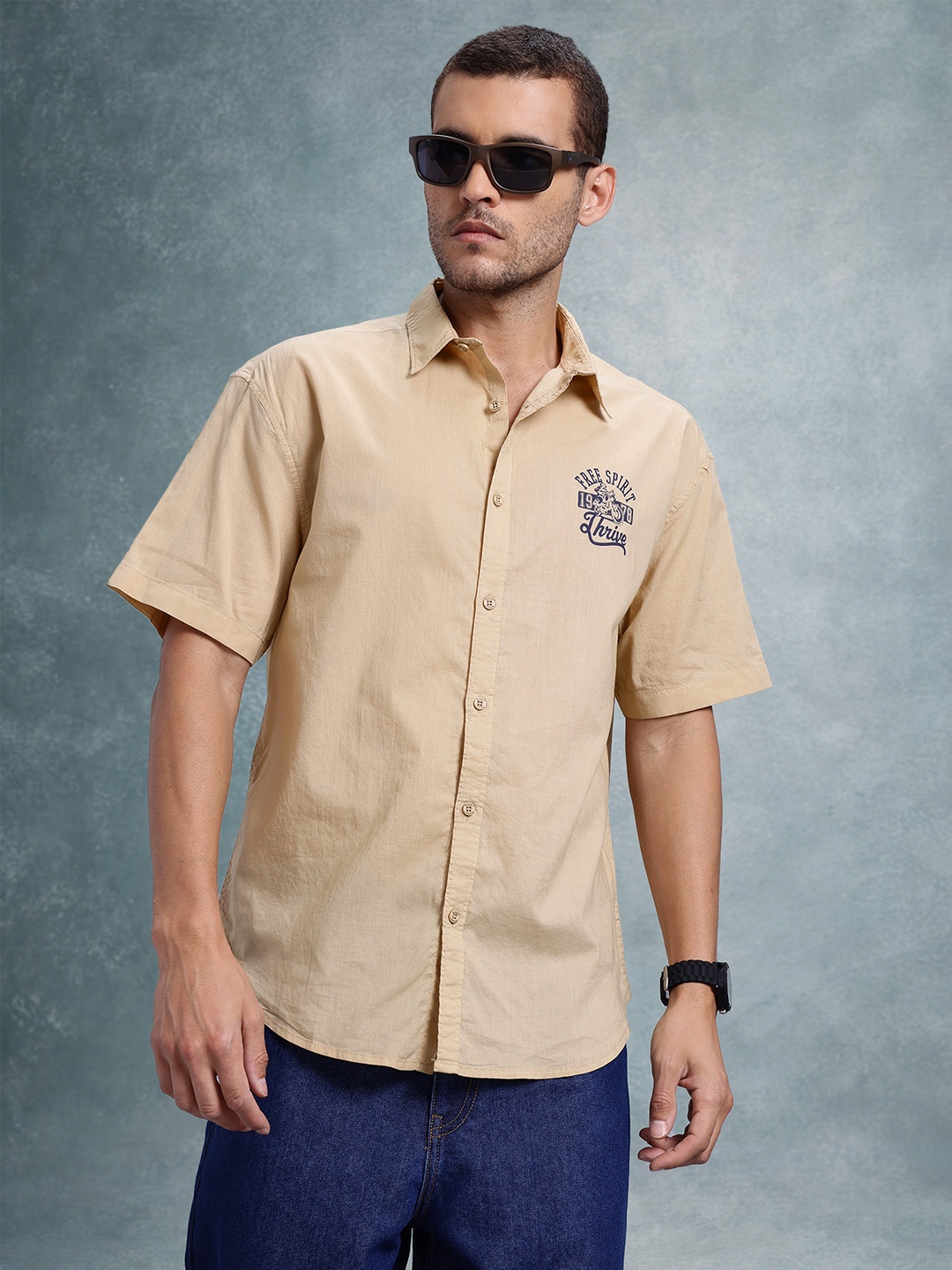

The Roadster Life Co. Pure Cotton Relaxed Fit Casual Shirt, Beige