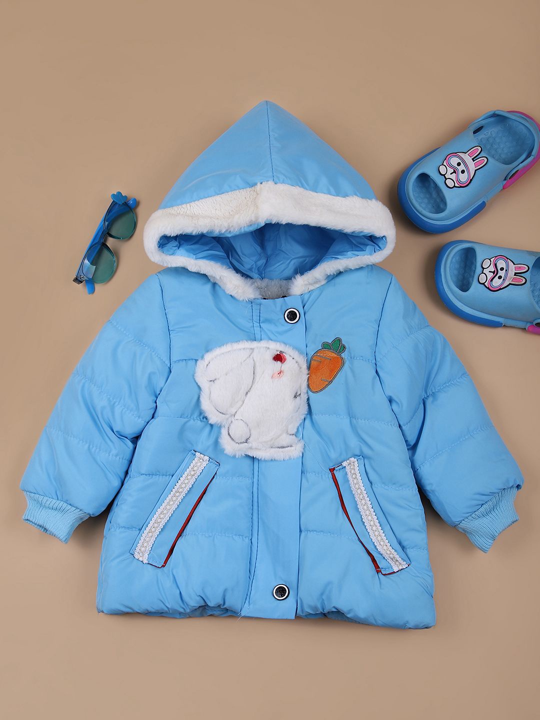 

V-Mart Girls Hooded Solid Cotton Casual Parka Jacket, Blue