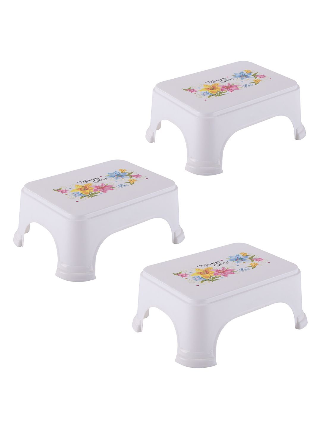 

Kuber Industries 3-Pcs White & Yellow Printed Strong & Durable Bathroom Stools