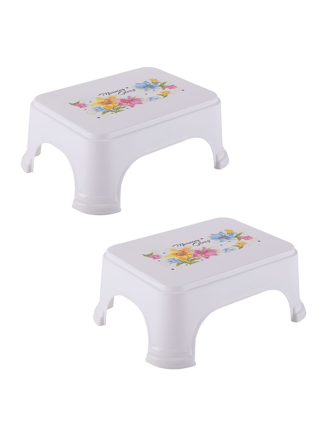 

Kuber Industries 2-Pcs White & Yellow Printed Strong Durable Bathroom Stools