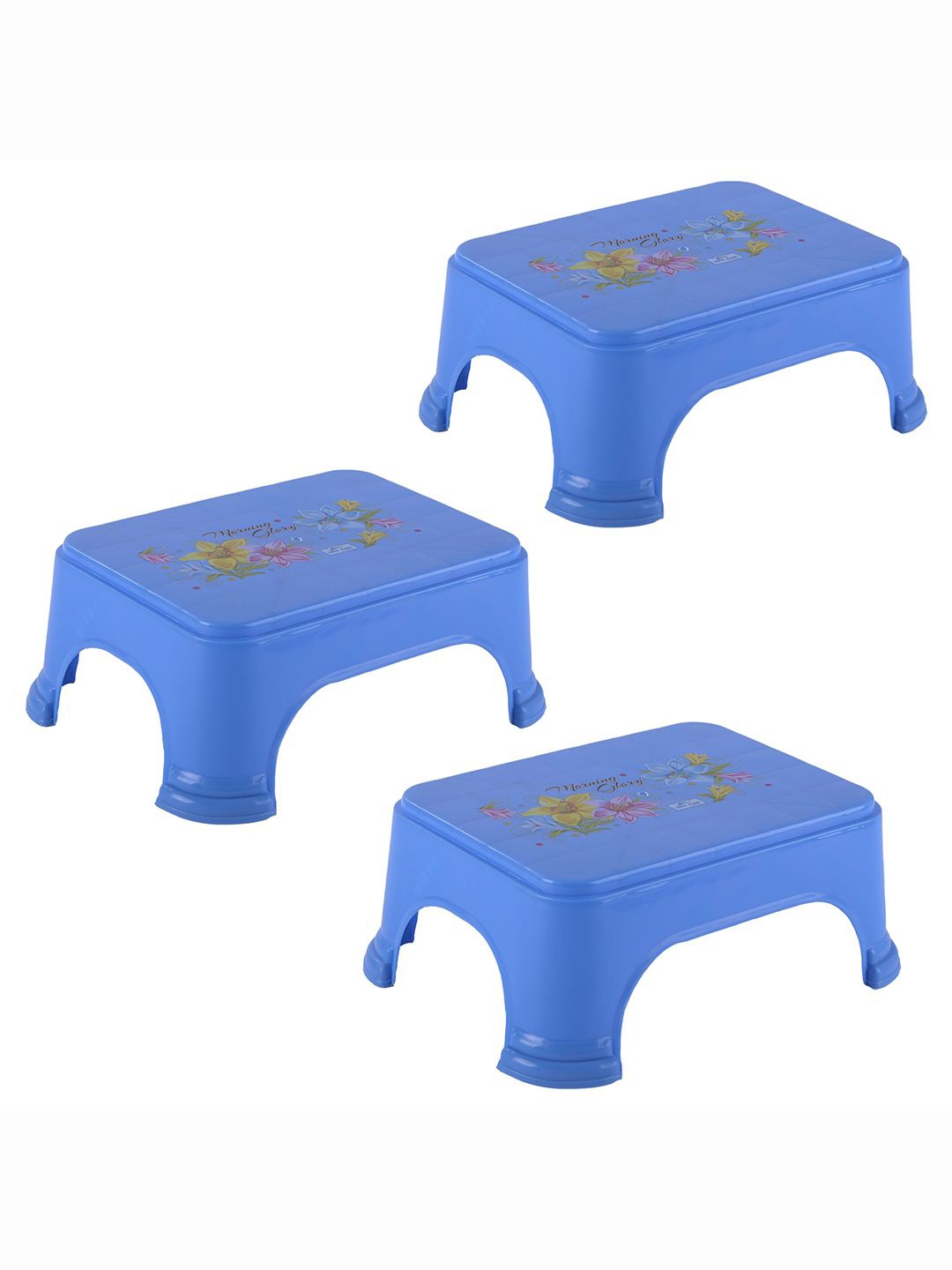 

Kuber Industries 3-Pcs Blue Printed Bathroom Stools