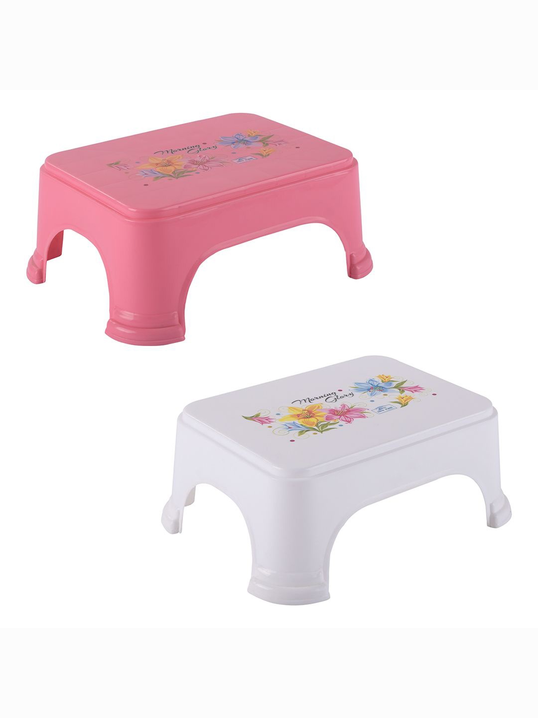 

Kuber Industries 2-Pcs Pink & White Printed Strong & Durable Bathroom Stools