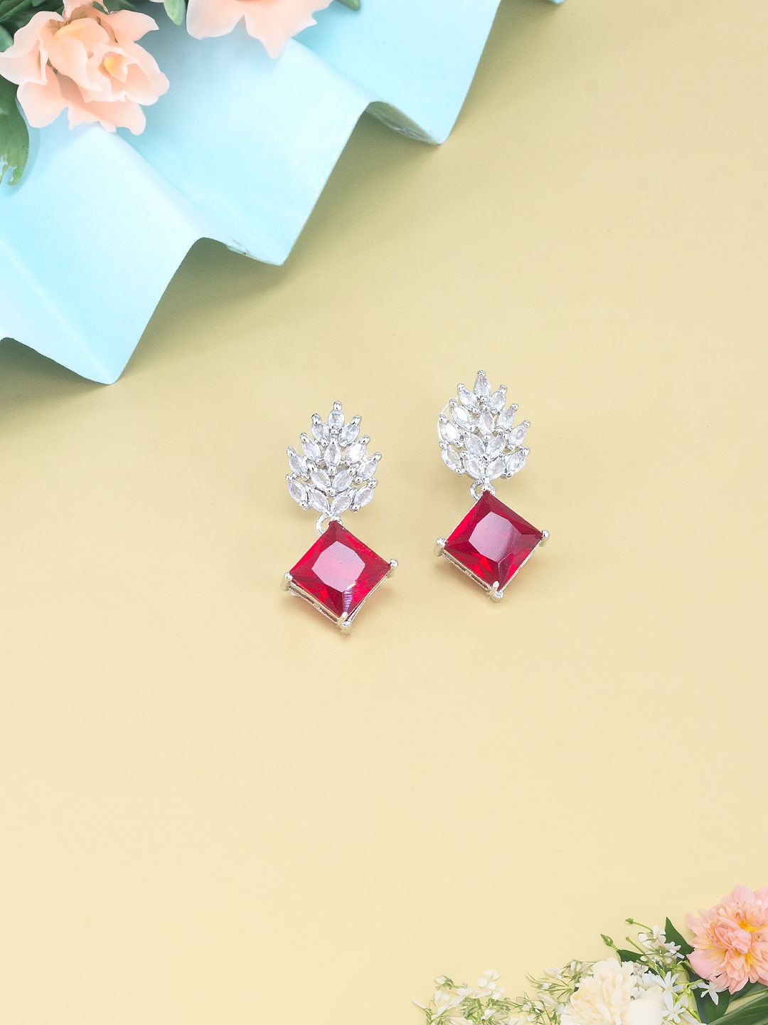 

PRIVIU Floral Drop Earrings, Red