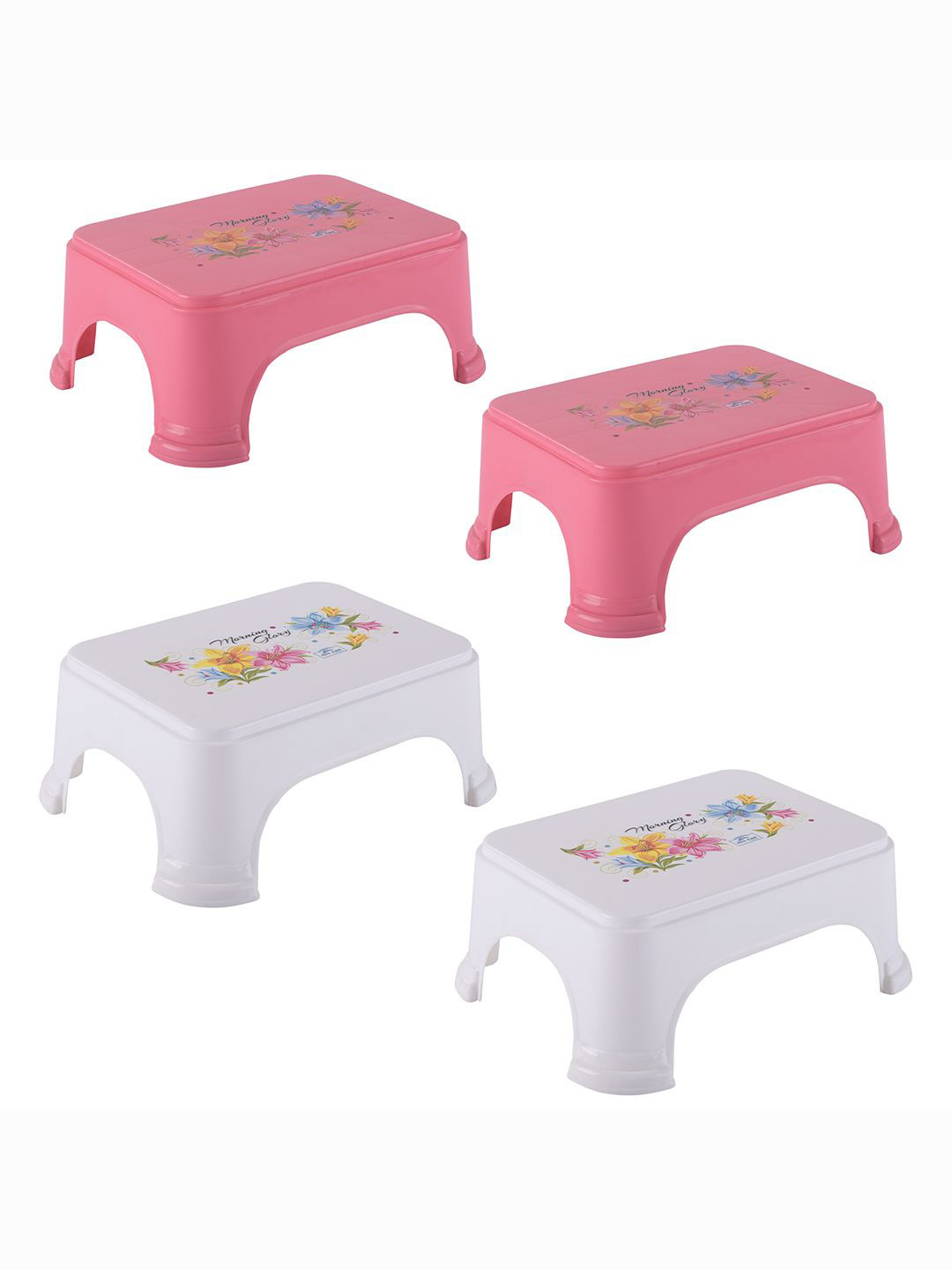 

Kuber Industries 4-Pcs Printed & White Printed Strong Durable Bathroom Stools, Pink