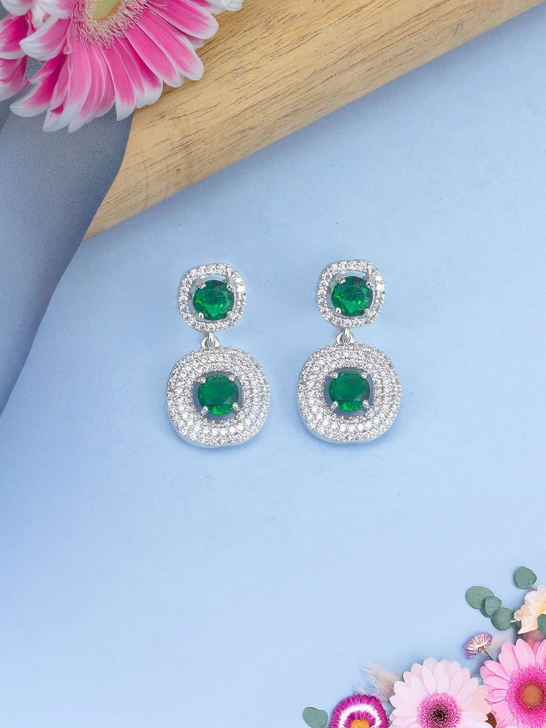 

PRIVIU Circular Drop Earrings, Green