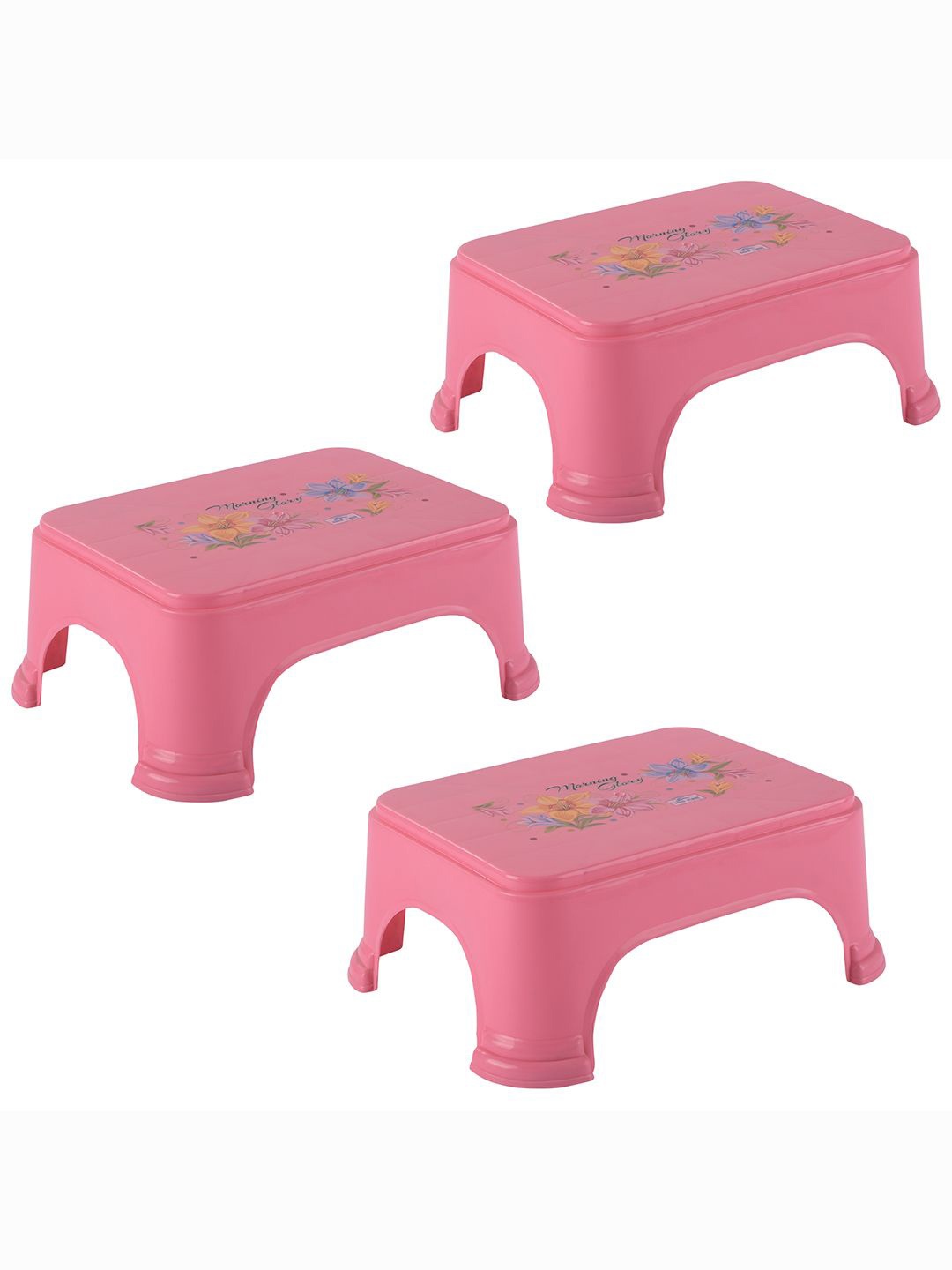 

Kuber Industries 3-Pcs Pink & Yellow Printed Strong Durable Bathroom Stools