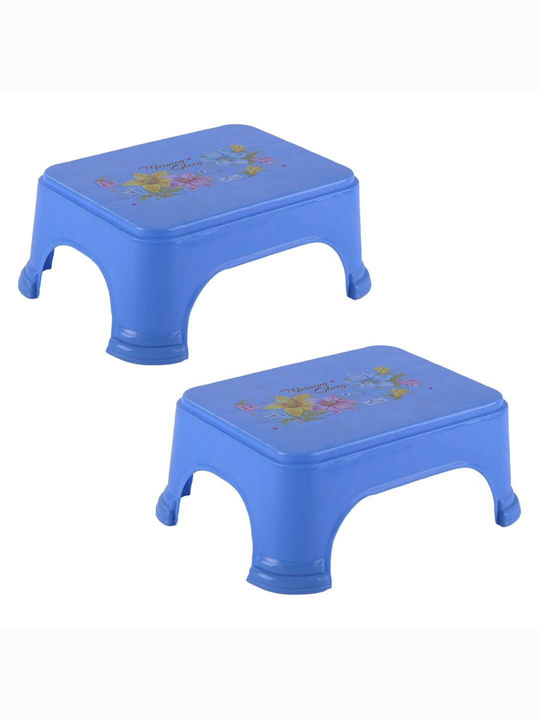 

Kuber Industries 2-Pcs Blue & Pink Printed Strong Durable Bathroom Stools