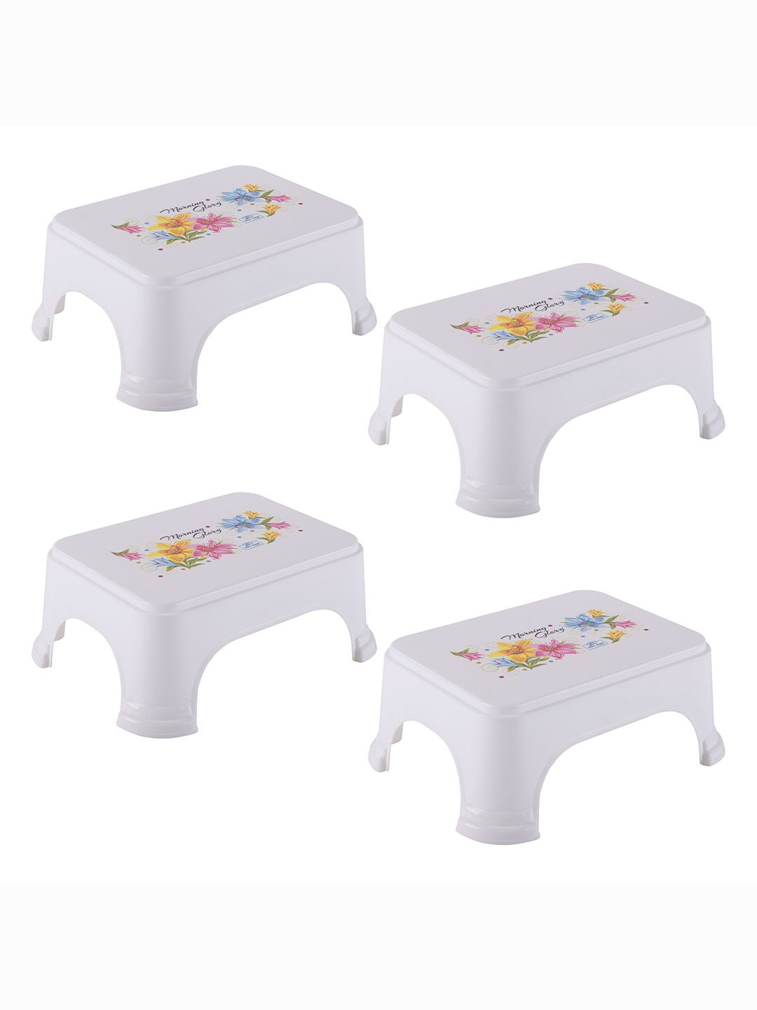 

Kuber Industries 4-Pcs White & Yellow Printed Strong Durable Bathroom Stools